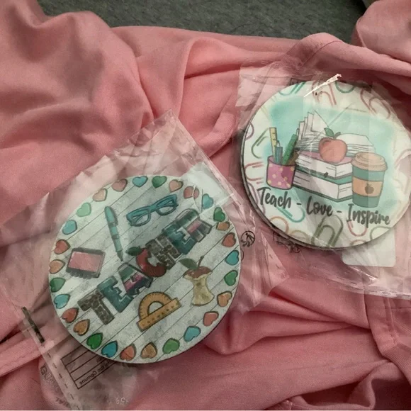 Teacher-Themed Coasters Set - Multicolor 2 sets NIP - Picture 2 of 3